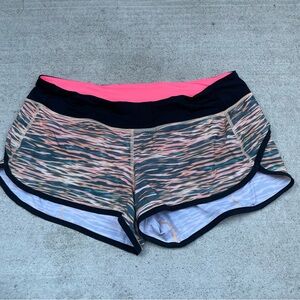 lululemon athletica Pink Lined Black Waistband Patterned Athletic Shorts